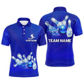 Blue Bowling Polo Shirts For Men Bowling Team League Polo Shirt Custom Bowling Shirts, Personalized Bowling Team Shirt