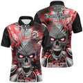 Custom Short Sleeve Skull Bowling Shirts For Men, Halloween Bowling Shirt With Name Red, Personalized Bowling Team Shirt
