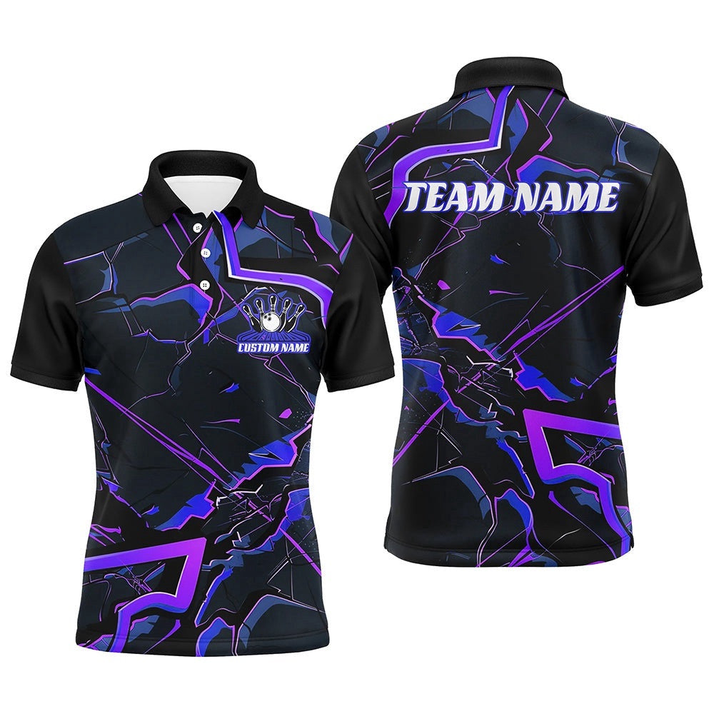 Blue And Purple Custom Bowling Team Shirts For Men And Women, Bowling Tournament Outfits, Personalized Bowling Team Shirt