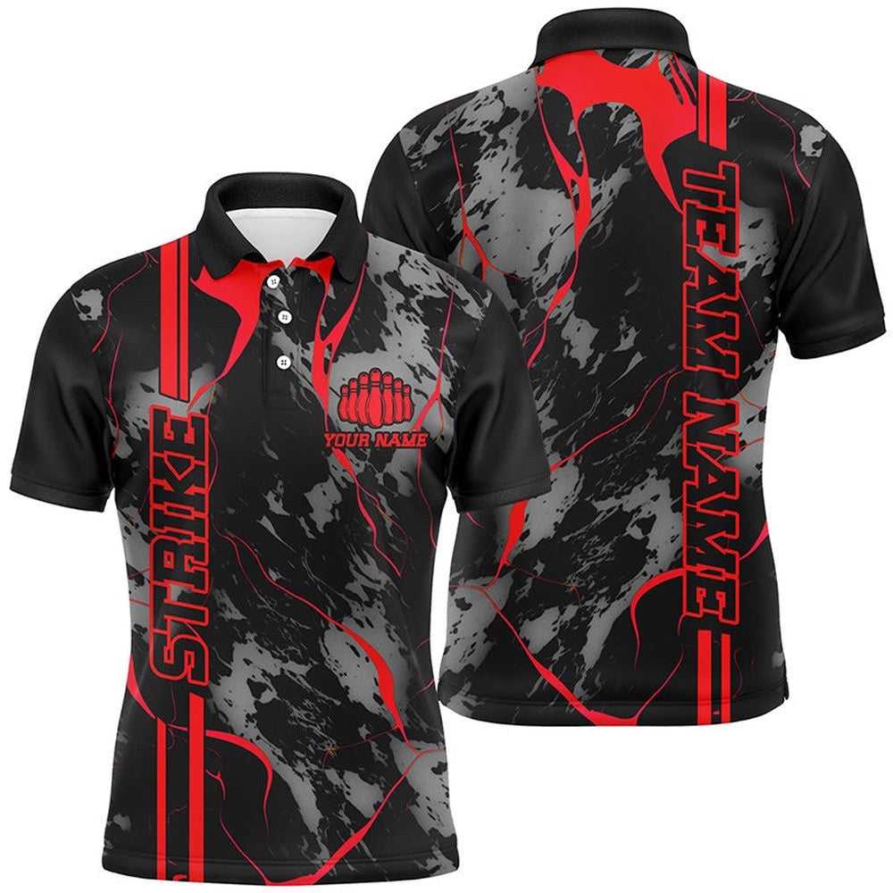 Custom Red Strike Bowling Shirts Men Polo Red Camo Bowling Team Polo Shirt Bowling League, Personalized Bowling Team Shirt