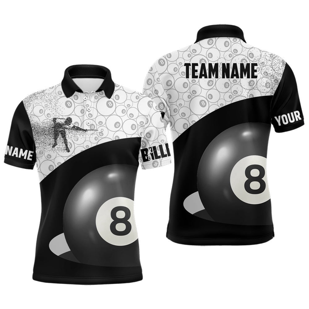 3D Funny Billiard Player Polo Shirts, Custom 8 Ball Pattern Billiards Polo, Personalized Billiard Polo Shirt