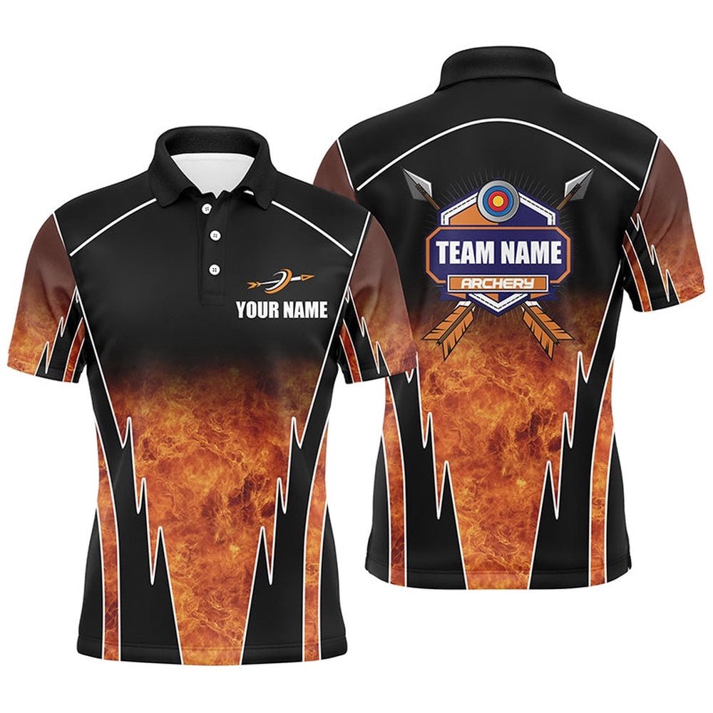 Customized Orange Black Archery Polo Shirts For Men, Archery Performance Team Uniform Shirts, Custom Archery Team Polo Shirt