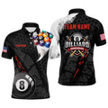 3D Billiard Balls Black Polo Shirts, Custom US Flag 8 Ball Billiard Polo, Personalized Billiard Polo Shirt