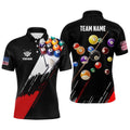 8 Ball Pool Player Black Red US Flag Billiard Polo, Personalized Billiard Polo Shirt