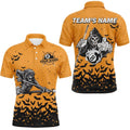 Custom Name Orange Skeleton Billiard Polo Shirts Best Halloween Billiard Gifts For Player, Personalized Billiard Polo Shirt