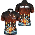 Fire And Water Bowling Ball Pins Polo Shirt Polo, Zip Shirt For Men Custom Flame Bowling Team Shirts, Personalized Bowling Team Shirt