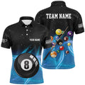 Blue Gradient 8 Ball Billiard 3D Polo Shirts, Custom 8 Ball Pool Team Polo, Personalized Billiard Polo Shirt