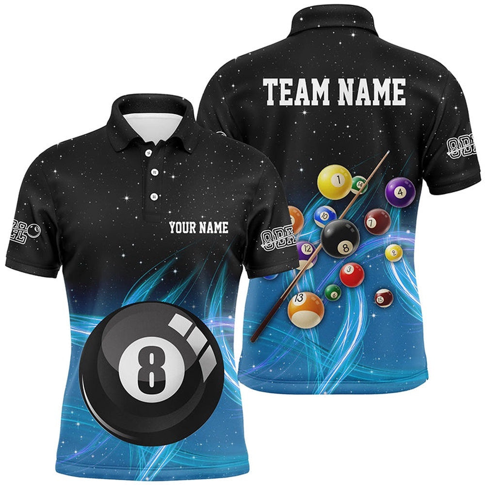 Blue Gradient 8 Ball Billiard 3D Polo Shirts, Custom 8 Ball Pool Team Polo, Personalized Billiard Polo Shirt