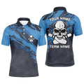 Blue Camo Skull Bowling Polo Shirt For Men Custom Team'S Name Men Bowler Polo Shirt, Personalized Bowling Team Shirt