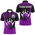 Custom Purple Flame Bowling Polo Shirts For Men & Women Bowling Team Polo Shirt, Personalized Bowling Team Shirt