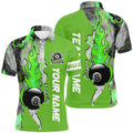 8 Ball Fire Smoke Billiard's Shirts Green Version Custom Pool Team Polo Shirts, Personalized Billiard Polo Shirt
