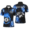 Blue Billiard Ball 8 Fire Flame Polo Shirts Custom Billiard Balls Polo For Team, Personalized Billiard Polo Shirt