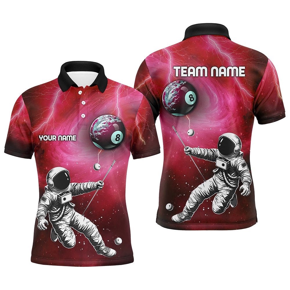 Customized Red Galaxy Astronaut 8 Ball Pool Billiard Shirts, Funny 3D Printed Billiard Shirts, Personalized Billiard Polo Shirt
