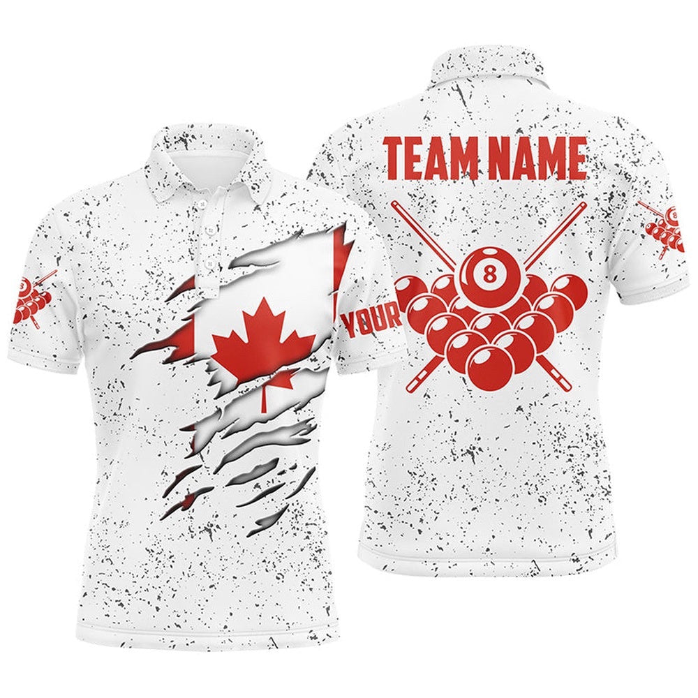 8 Ball Pool Canadian Flag Billiard's Shirts Custom 8 Ball Pool Polo Shirts, Personalized Billiard Polo Shirt
