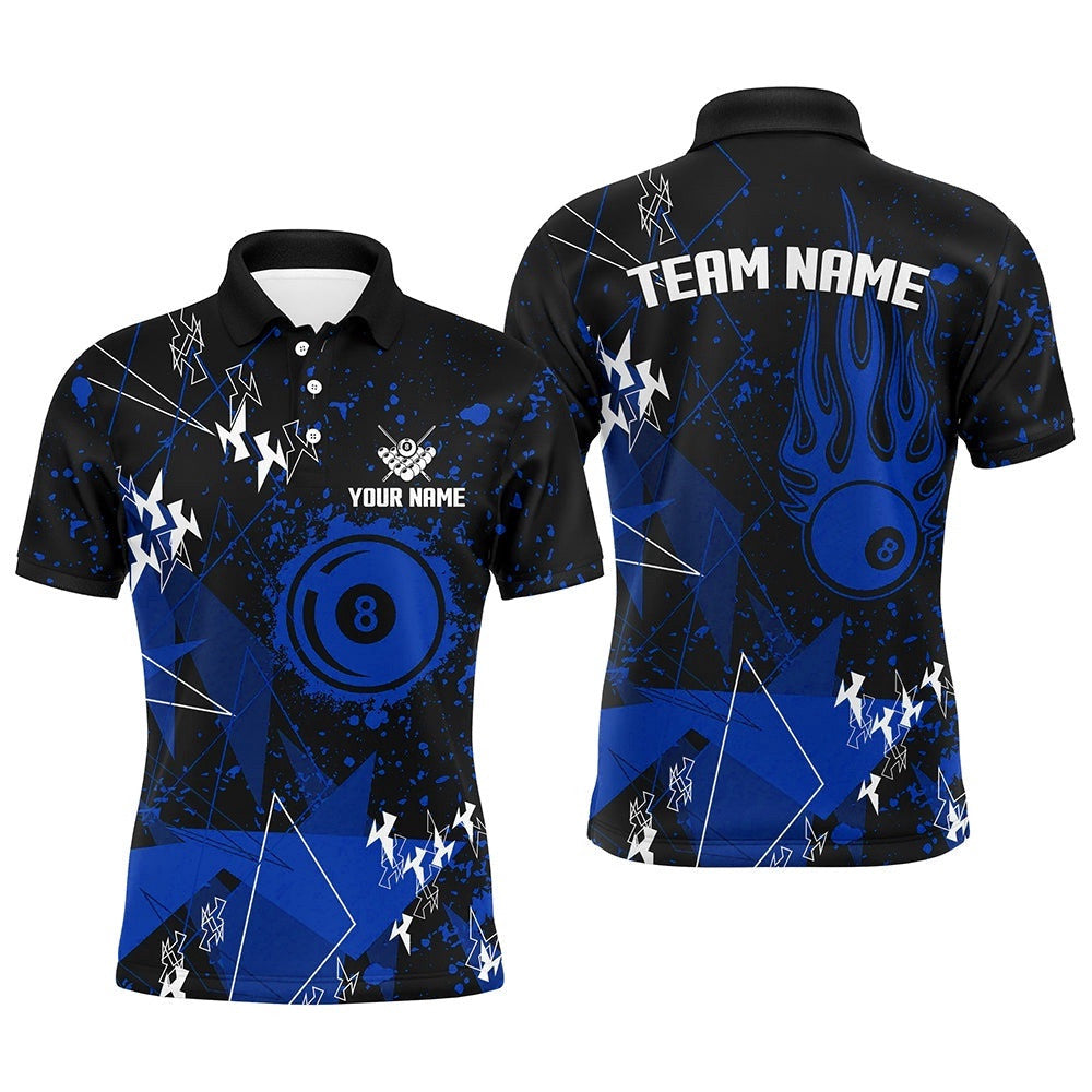 Blue Grunge Best Custom Billiard Polo For Pool Player, Personalized Billiard Polo Shirt