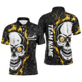 9 Ball Pool Yellow Flame Skull Billiard Polo Shirts Custom Name Billiard Polo, Personalized Billiard Polo Shirt