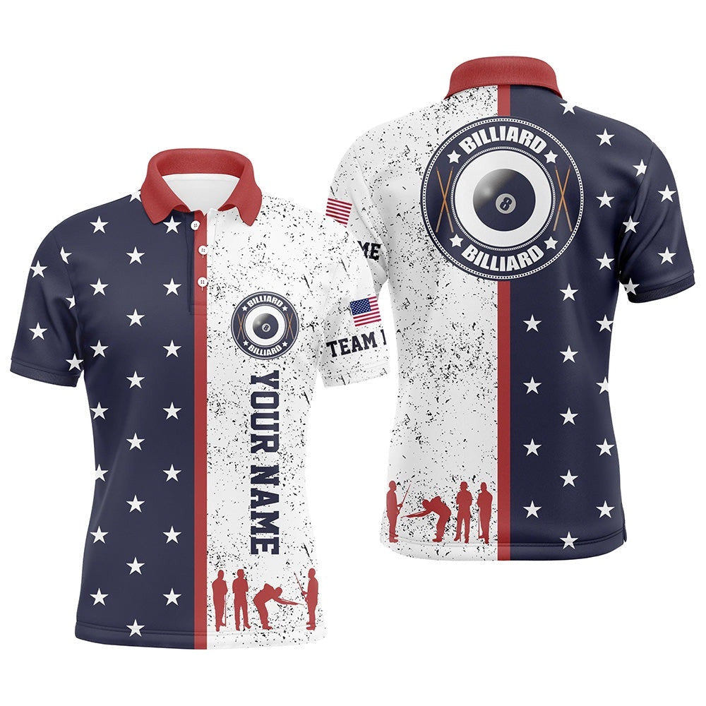 Customized Patriotic USA Flag Custom Patriotic Billiard Team Shirts, Personalized Billiard Polo Shirt