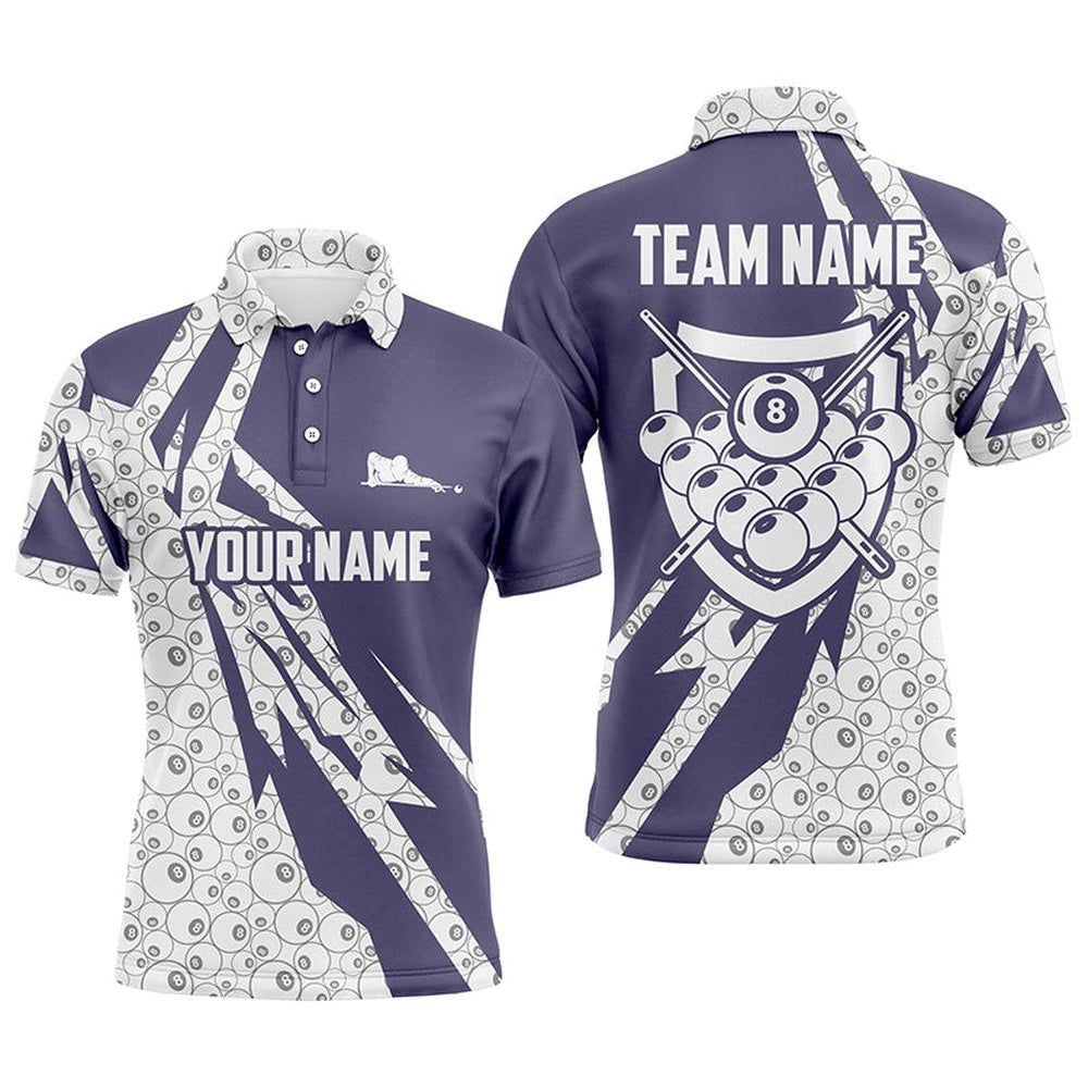 8 Ball Pattern Purple White Custom Billiard Balls Shirts, Personalized Billiard Polo Shirt