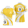 9 Ball Pool Yellow White Grunge 9 Ball Billiard Polo, Personalized Billiard Polo Shirt