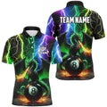 Dragon 8 Ball Pool Fire Billiard Shirts Custom Colorful Thunder Lightning Billiard Polo, Personalized Billiard Polo Shirt