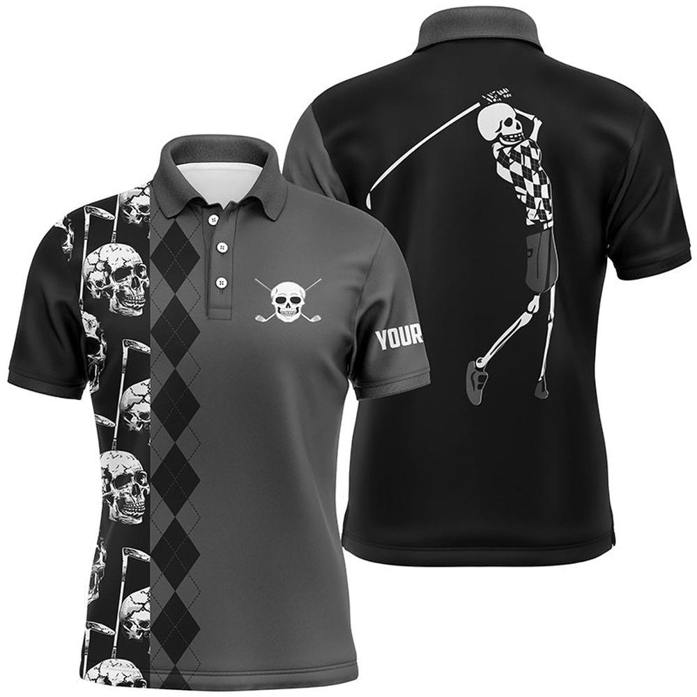 Black Skull Argyle Pattern Custom Men's Best Men's Golf Wear, Golf Polo Shirt, Golf Shirts