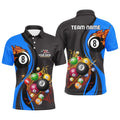 Customized Fire And Water 8 Ball Pool Billiard Balls Blue Polo Shirts, Personalized Billiard Polo Shirt