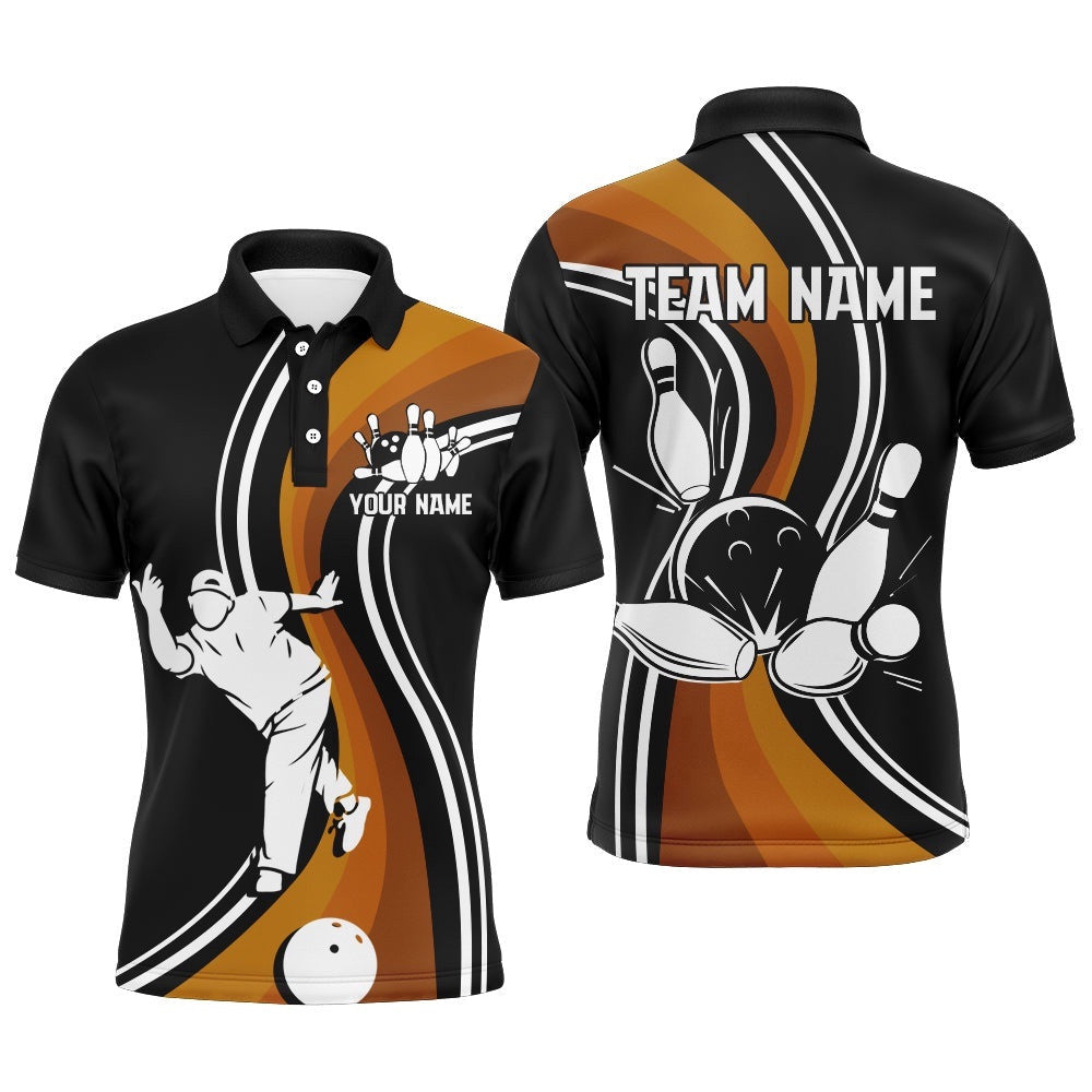 Black&Orange Bowling Polo Shirt For Men Bowling Polo Shirt Bowling Team League Shirt, Personalized Bowling Team Shirt
