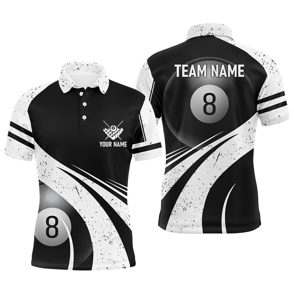 8 Ball Billiard White Black 3D Polo Shirts, Custom Pool Billiard Balls Polo, Personalized Billiard Polo Shirt