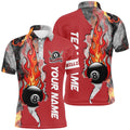 8 Ball Fire Smoke Billiard's Shirts Red Version Custom Pool Team Polo Shirts, Personalized Billiard Polo Shirt