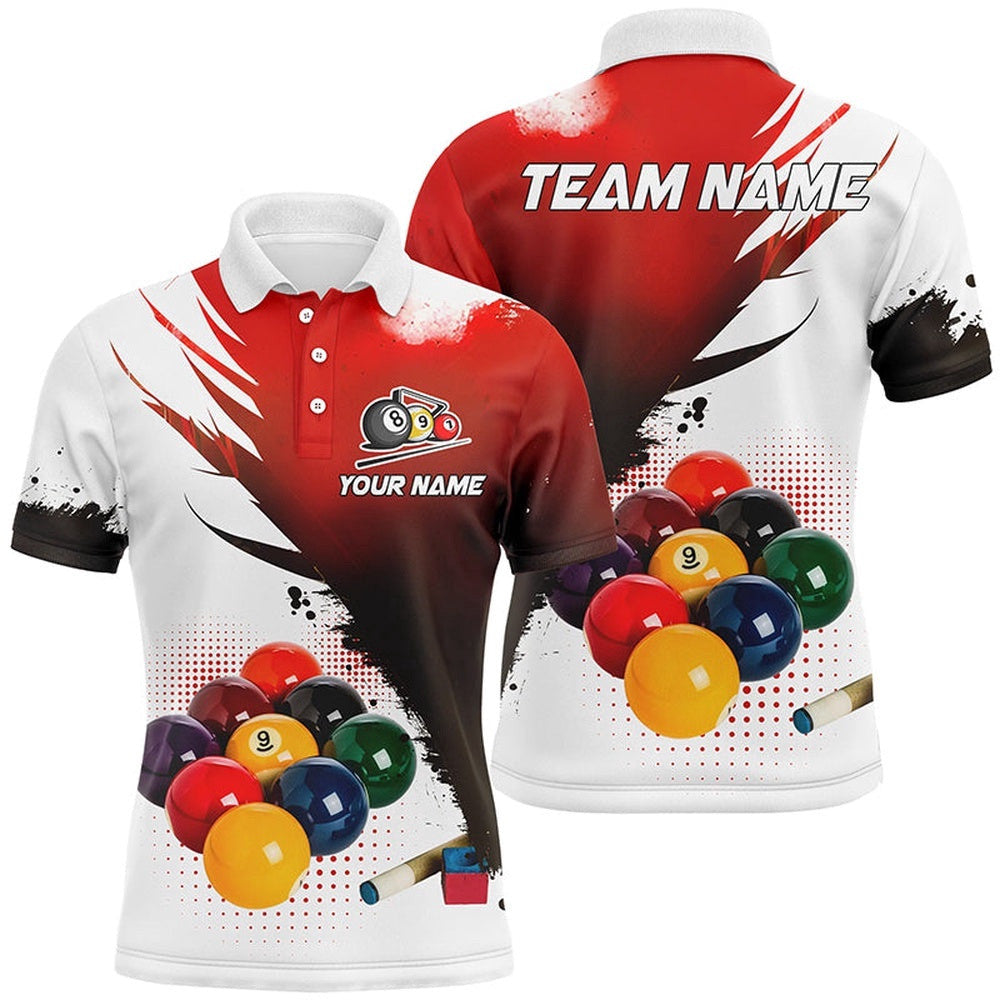 3D 9 Ball Pool Billiard Polo Polo Shirts, Custom Billiard Team Shirts Red, Personalized Billiard Polo Shirt