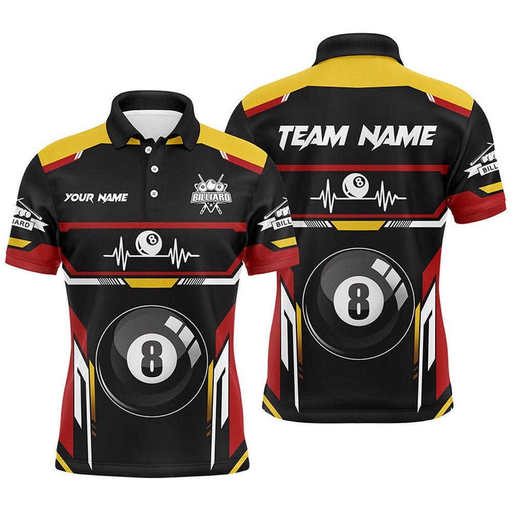 8 Ball Pool Heartbeat Billiard Polo Shirts Name Billiard Polo Shirts, Personalized Billiard Polo Shirt