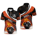 8 Ball Pattern Flame Billiard Orange 3D Polo Shirts, Custom Billiards Polo, Personalized Billiard Polo Shirt