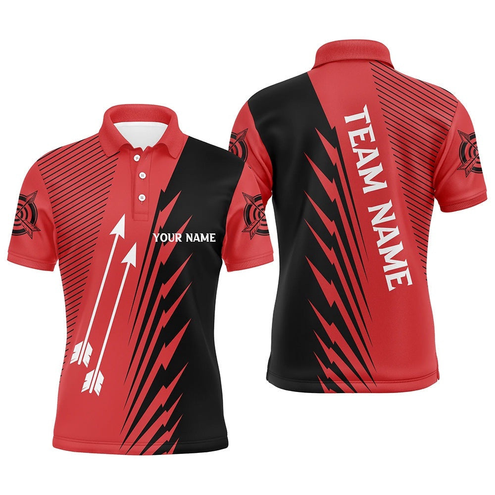 Custom Red Black Archery Arrows Polo Shirts For Men Name Archery Polo Shirts, Custom Archery Team Polo Shirt