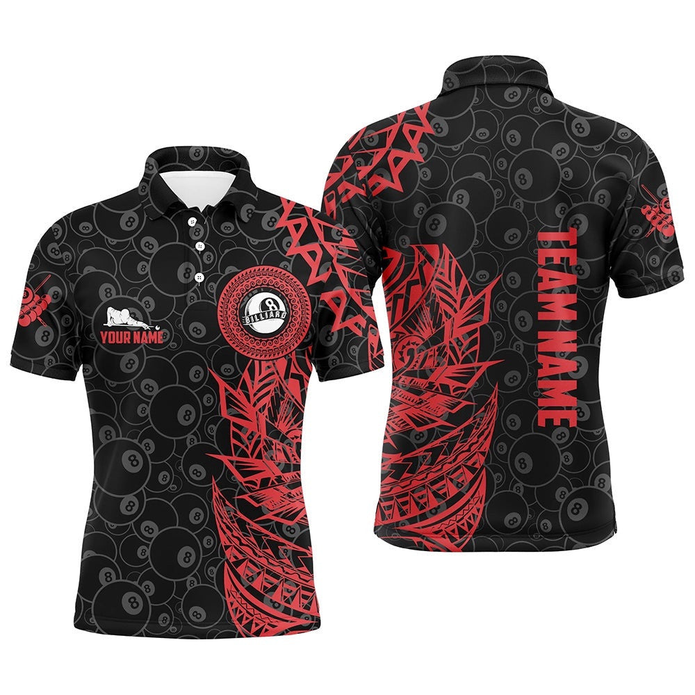 8 Ball Pattern Billiard Red Black Tribal 3D Polo Shirts, Billiards Polo, Personalized Billiard Polo Shirt