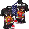 American Flag Colorful Painted Bowling Ball Pins Custom Team League Polo Shirt Bowling Polo Shirts For Men, Personalized Bowling Team Shirt