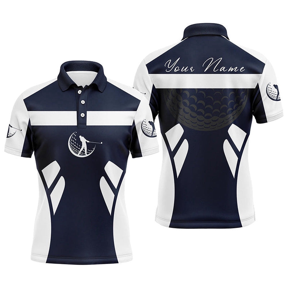 Blue Navy And White Men's Golf Polo Shirts Custom Name Cool Golf Gifts For Men's, Golf Polo Shirt, Golf Shirts