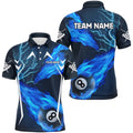 Blue 8 Ball Pool Fire Flame Custom Lightning Billiard Shirts Best Team League Billiard Polo, Personalized Billiard Polo Shirt