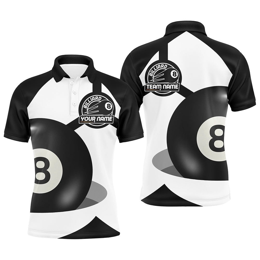 8 Ball Pool Black White Custom Pool Billiards Polo, Personalized Billiard Polo Shirt