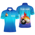 8 Ball And Cue Ball Pool Blue 3D Polo Shirts, Custom Name Billiard Polo, Personalized Billiard Polo Shirt