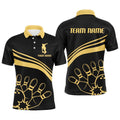 Black&Gold Bowling Polo Shirt For Men Custom Bowling Polo Vintage Bowling Team League Shirt, Personalized Bowling Team Shirt