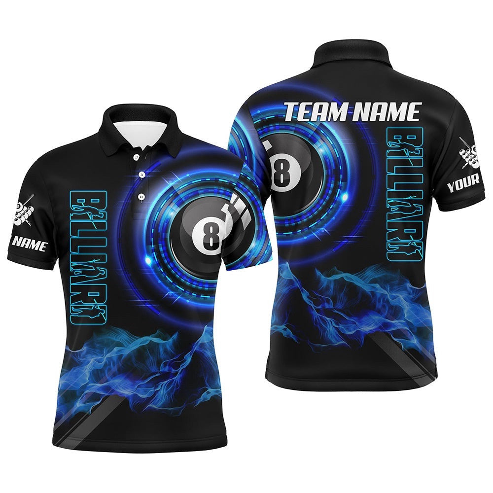 Blue 8 Ball Pool Billiard Polo Custom Billiard Polo Shirts Team League Billiard Shirts, Personalized Billiard Polo Shirt