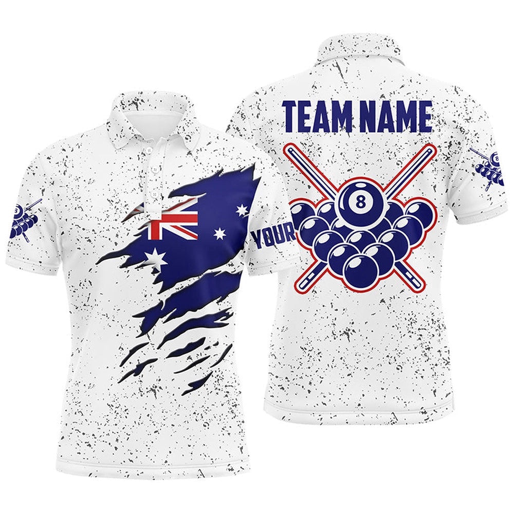 8 Ball Pool Australia Flag Billiard's Shirts Custom 8 Ball Pool Polo Shirts, Personalized Billiard Polo Shirt