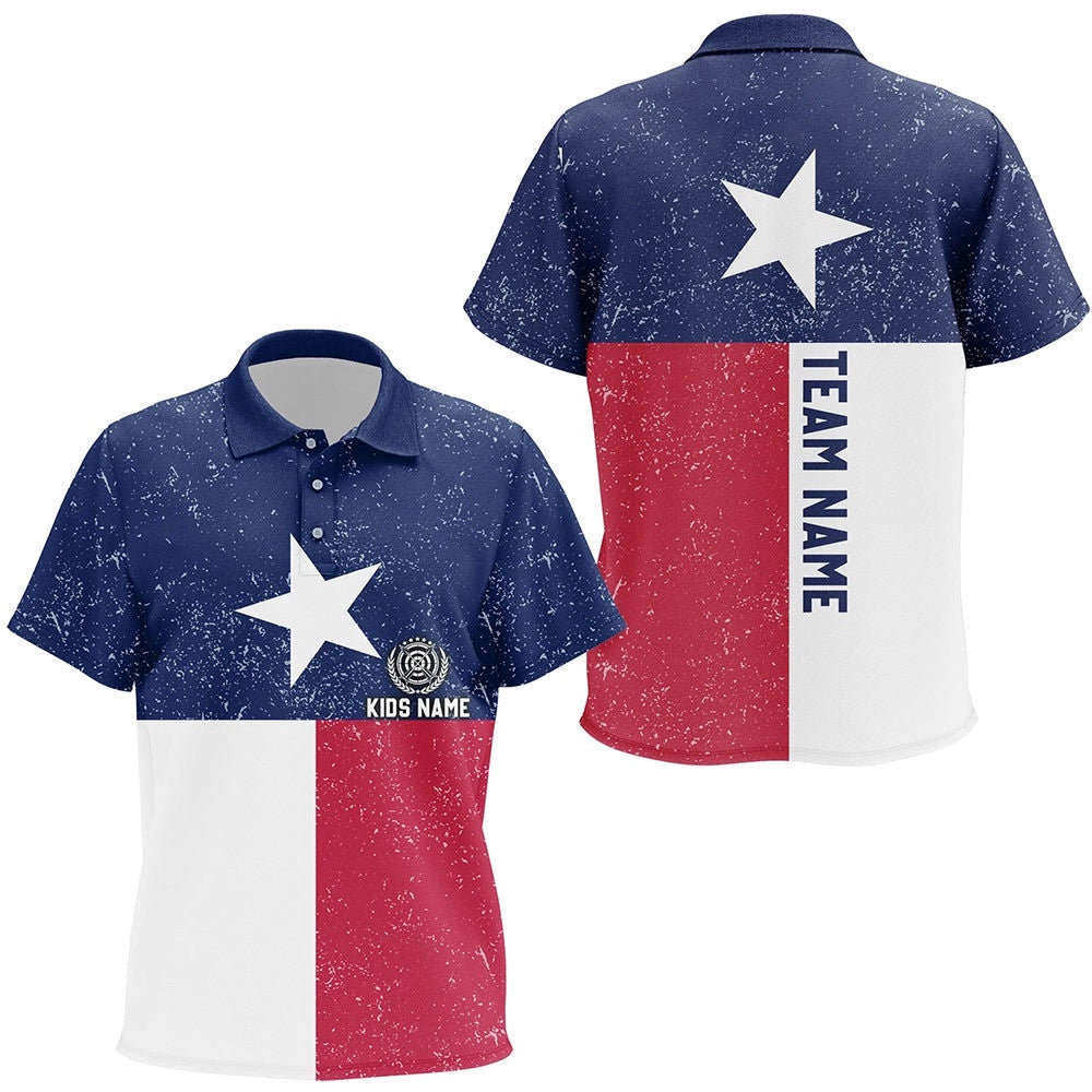 Customized Grunge Texas Archery Polo Shirts, Patriotic Texas Flag Shirts For Archer, Custom Archery Team Polo Shirt