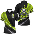 Custom Skull Men's Pickleball Polo Shirts, Stay Out Of The Kitchen Pickleball Attire Green, Pickleball Polo Shirts
