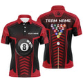8 Ball Pool Red Black Polo Shirts, Custom Pool Balls Billiards Polo, Personalized Billiard Polo Shirt