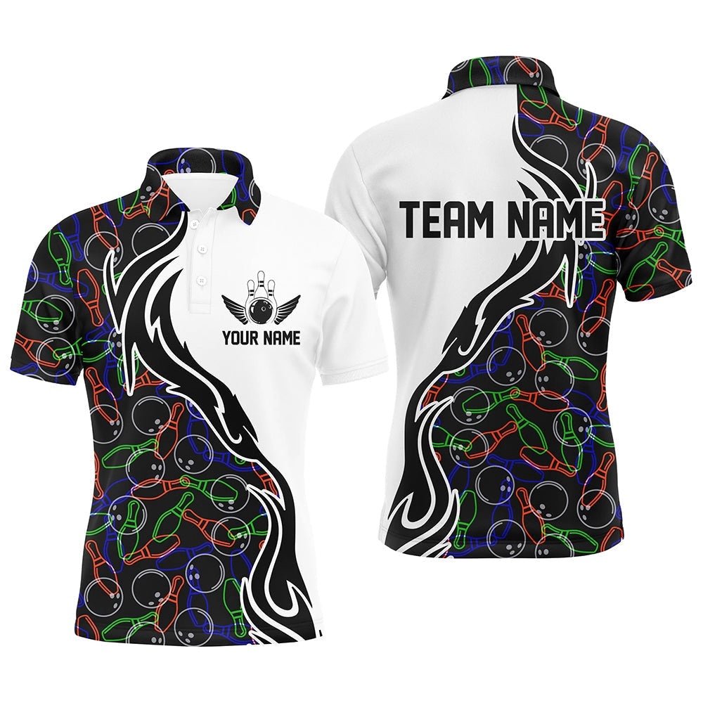 Customized Name Bowling Team Shirts For Men And Women Bowling Pattern Bowling League Polo Shirt, Personalized Bowling Team Shirt