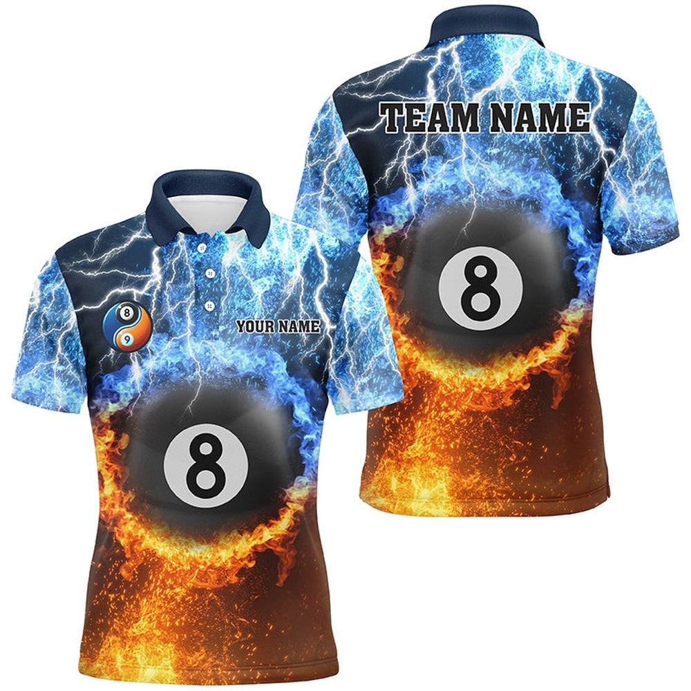 Fire And Water 8 Ball Pool Thunder Lightning Custom Billiard Shirts, Funny Billiard Polo, Personalized Billiard Polo Shirt