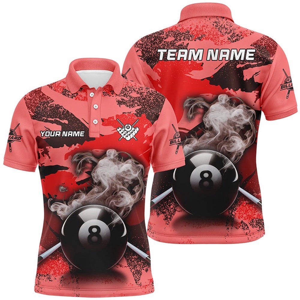 8 Ball Pool & Cue Smoke Custom Red Camo Billiard Shirts, Billiard Snooker Outfits, Personalized Billiard Polo Shirt