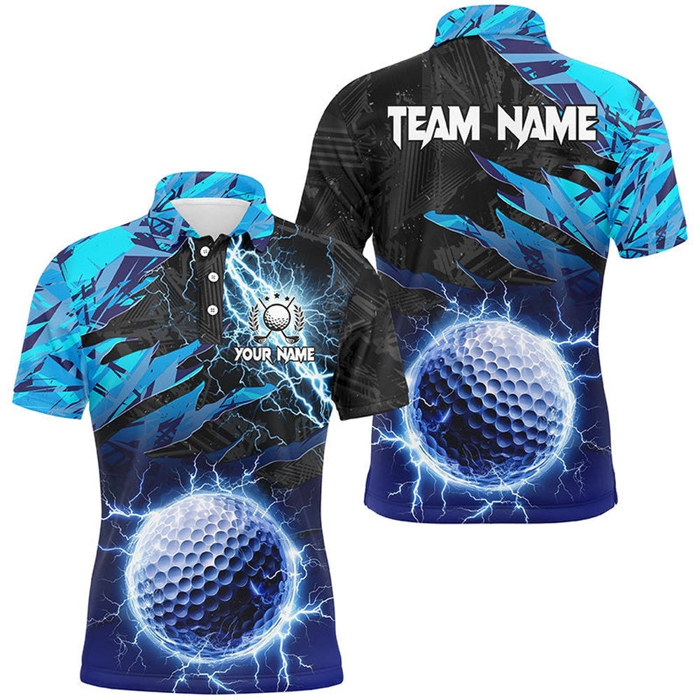 Blue Camo Lightning Thunder Golf Ball Custom Men's Personalized Golf Apparel For Men, Golf Polo Shirt, Golf Shirts