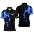 Blue Fire Skull Black Golf Shirts Custom Men's Men's Golf Polo Tees, Golf Polo Shirt, Golf Shirts